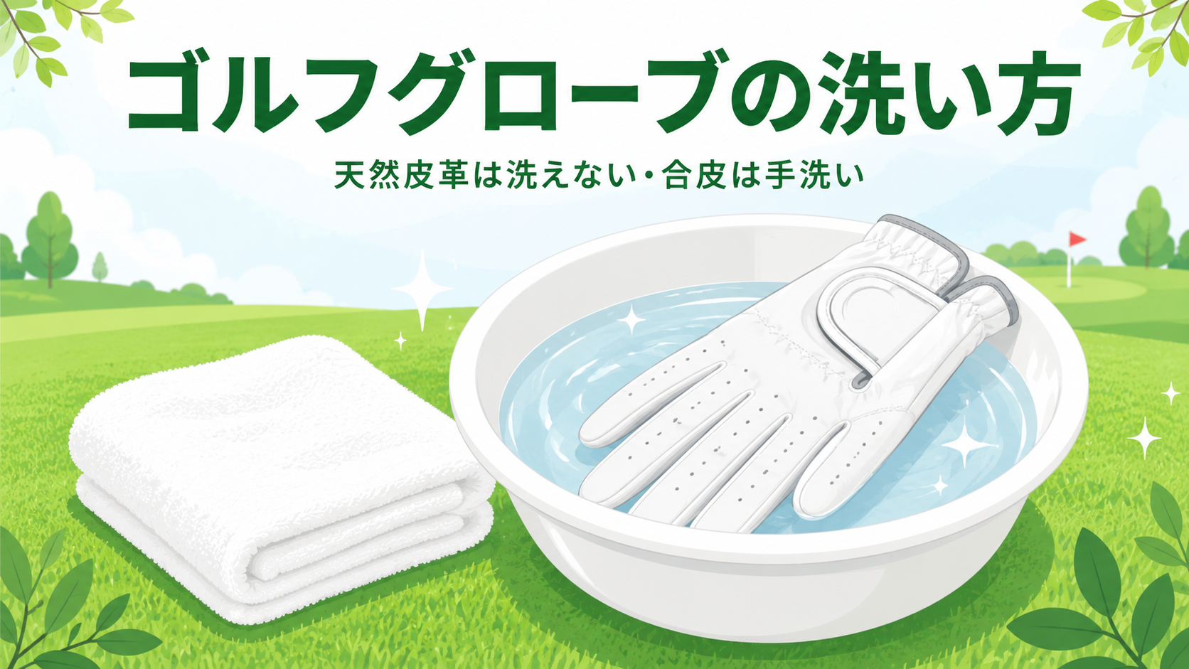 ゴルフグローブの洗い方｜天然皮革は洗えない・合皮ははめたままのアイキャッチ画像