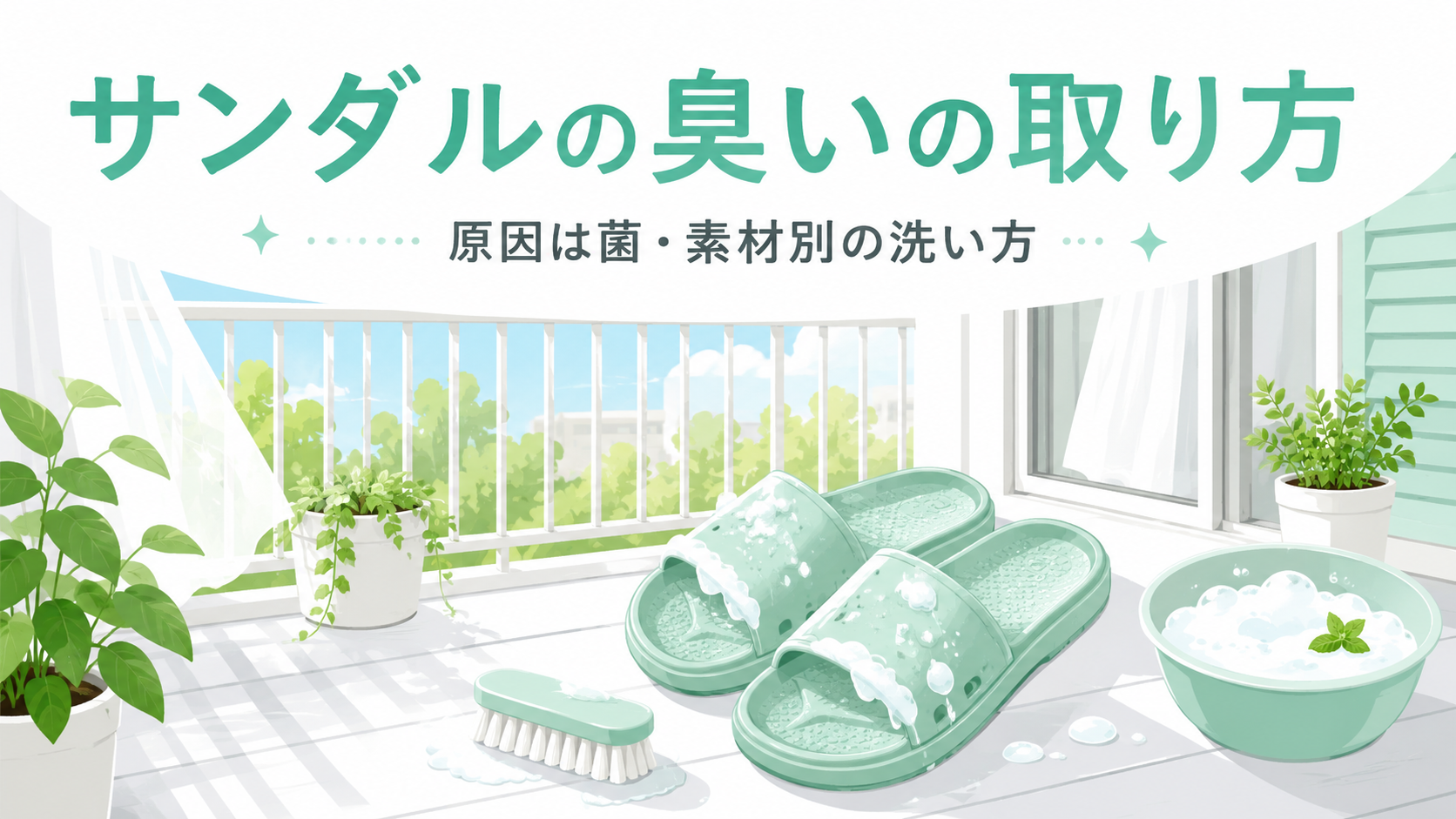サンダルの臭いの取り方｜原因は菌・素材別の洗い方のアイキャッチ画像