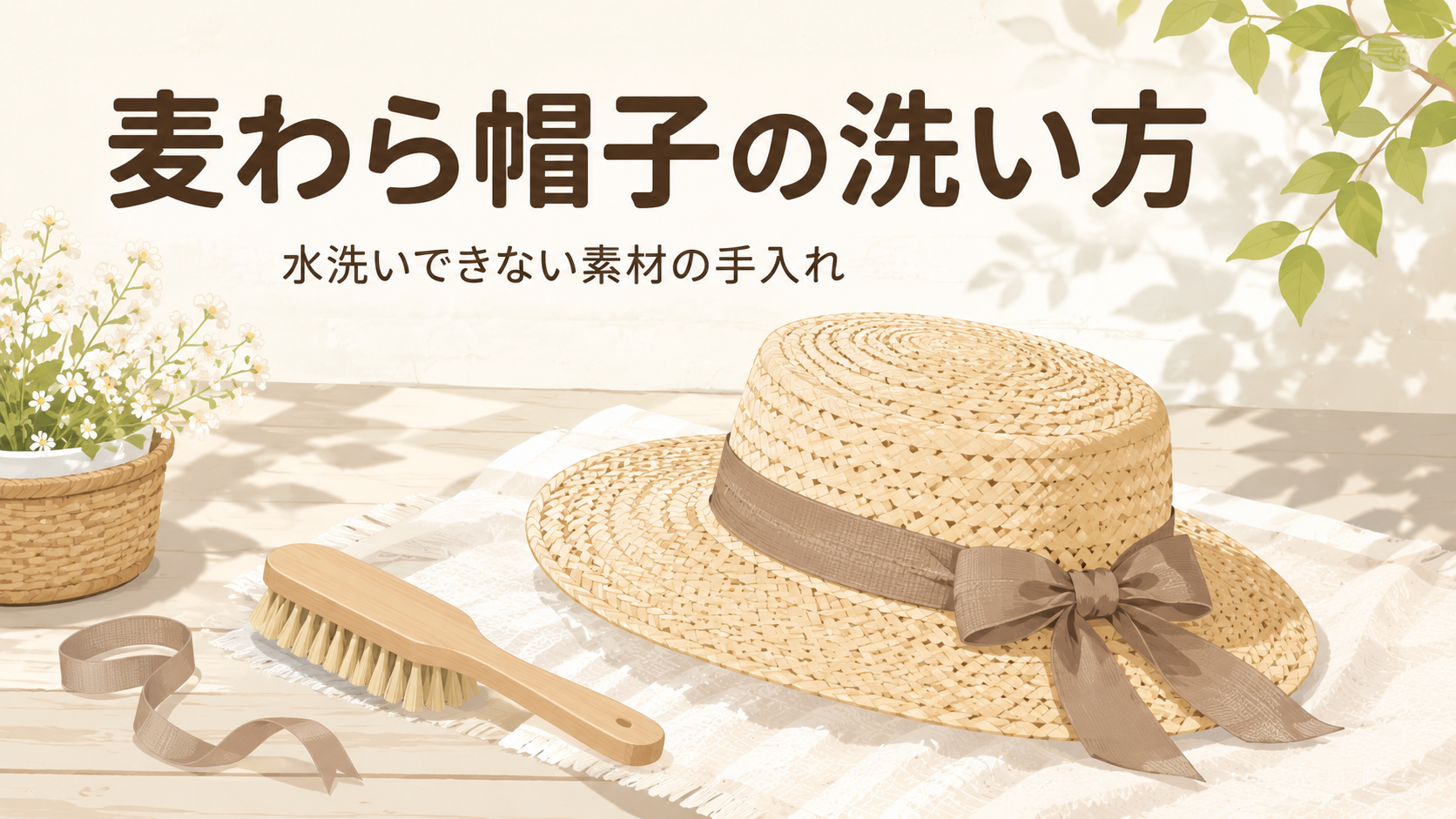 麦わら帽子の洗い方｜水洗いできない素材の手入れと型崩れ直しのアイキャッチ画像