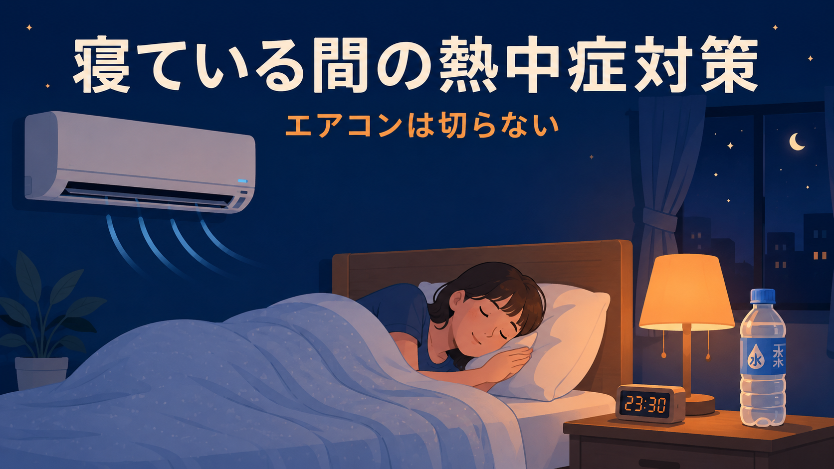 寝ている間の熱中症対策｜エアコンは切らない・水は前後で1杯のアイキャッチ画像