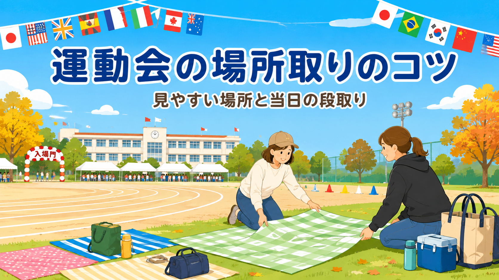 運動会の場所取りのコツ｜見やすい場所の見取り図と当日の段取りのアイキャッチ画像