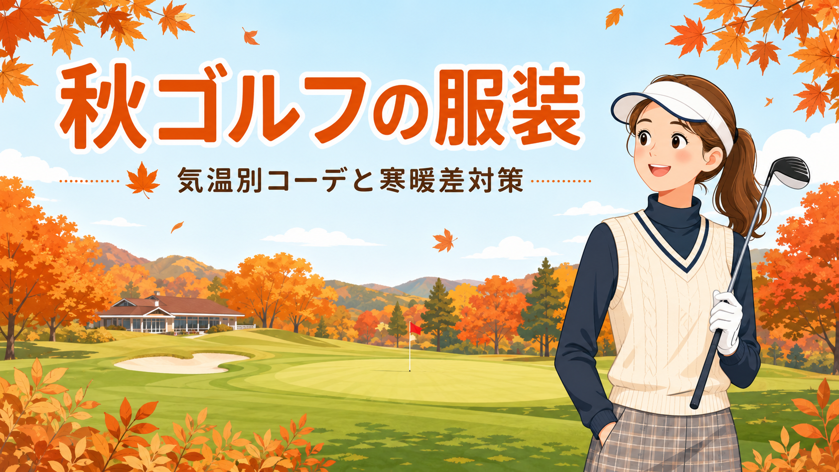 ゴルフの秋の服装レディース｜気温別コーデ早見表と寒暖差対策の小物のアイキャッチ画像
