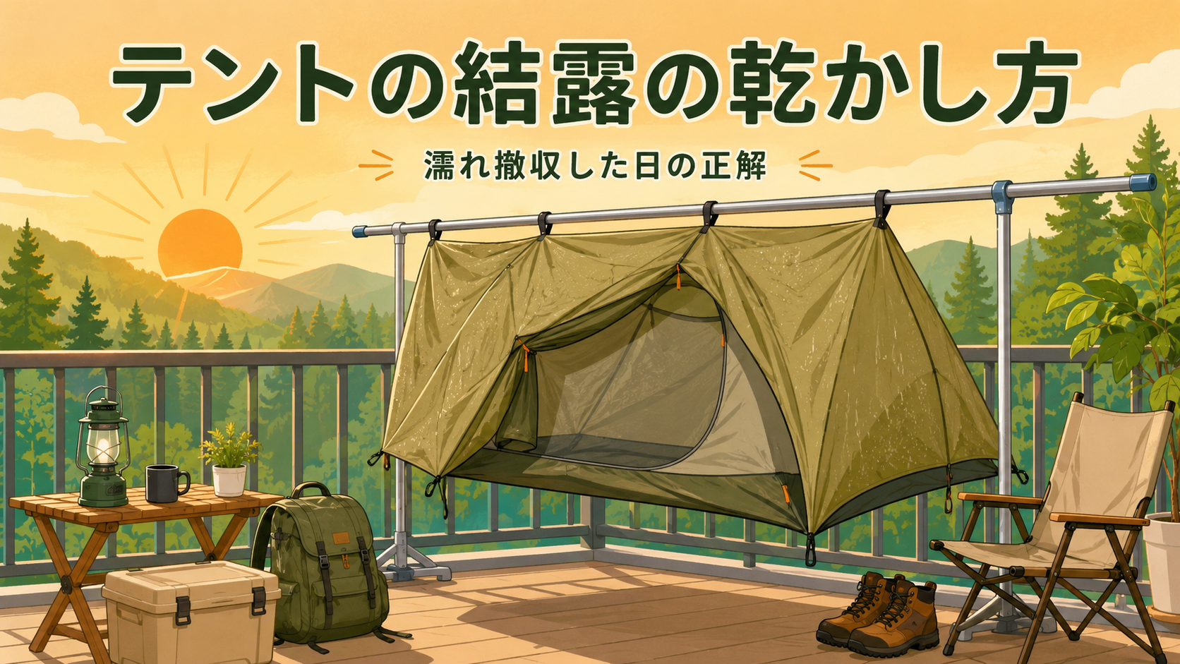 テントの結露の乾かし方｜濡れ撤収した日の正解4通りとカビさせない保管のアイキャッチ画像