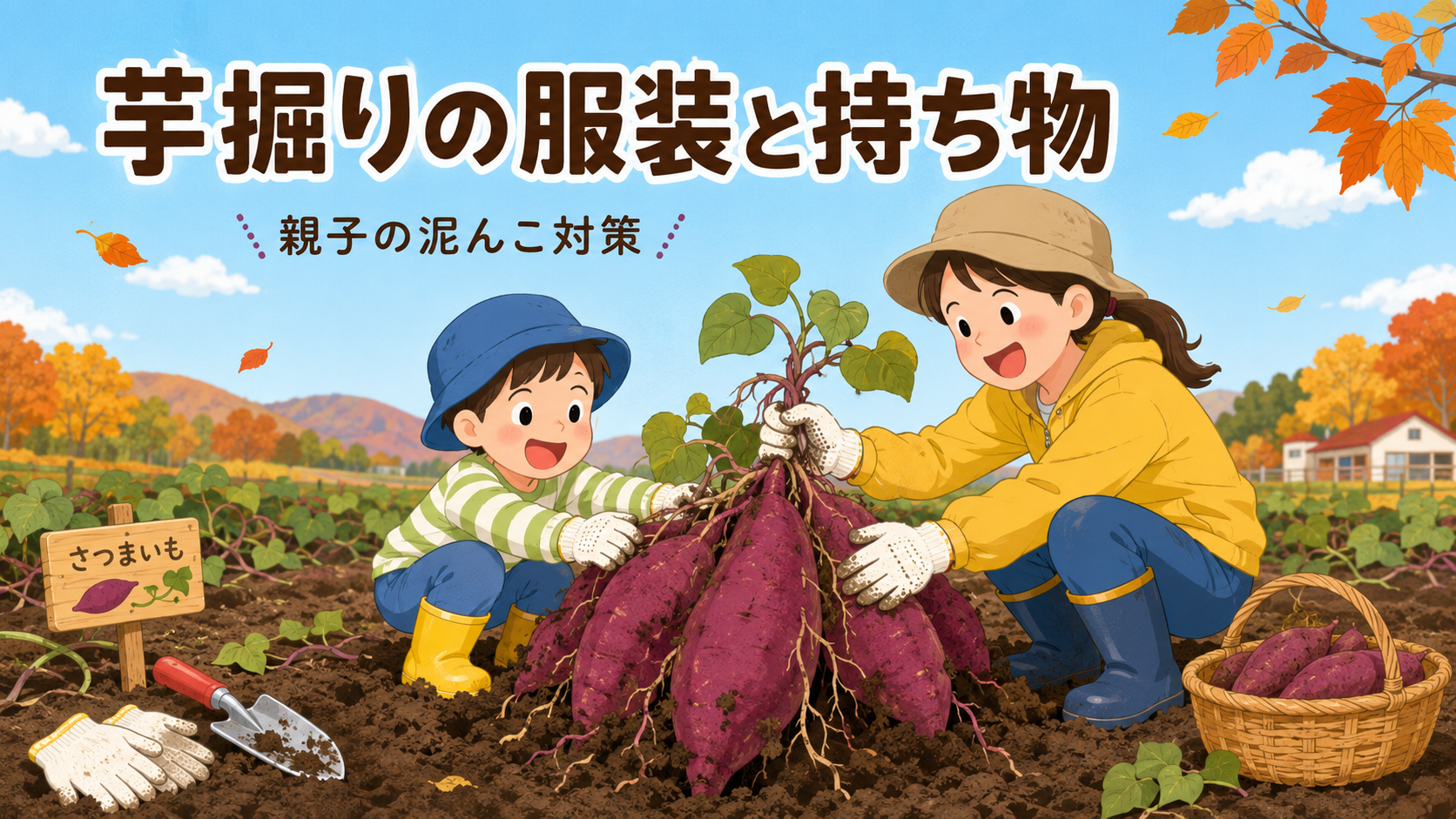 芋掘りの服装と持ち物リスト｜親子の泥んこ対策と上手な掘り方のコツのアイキャッチ画像