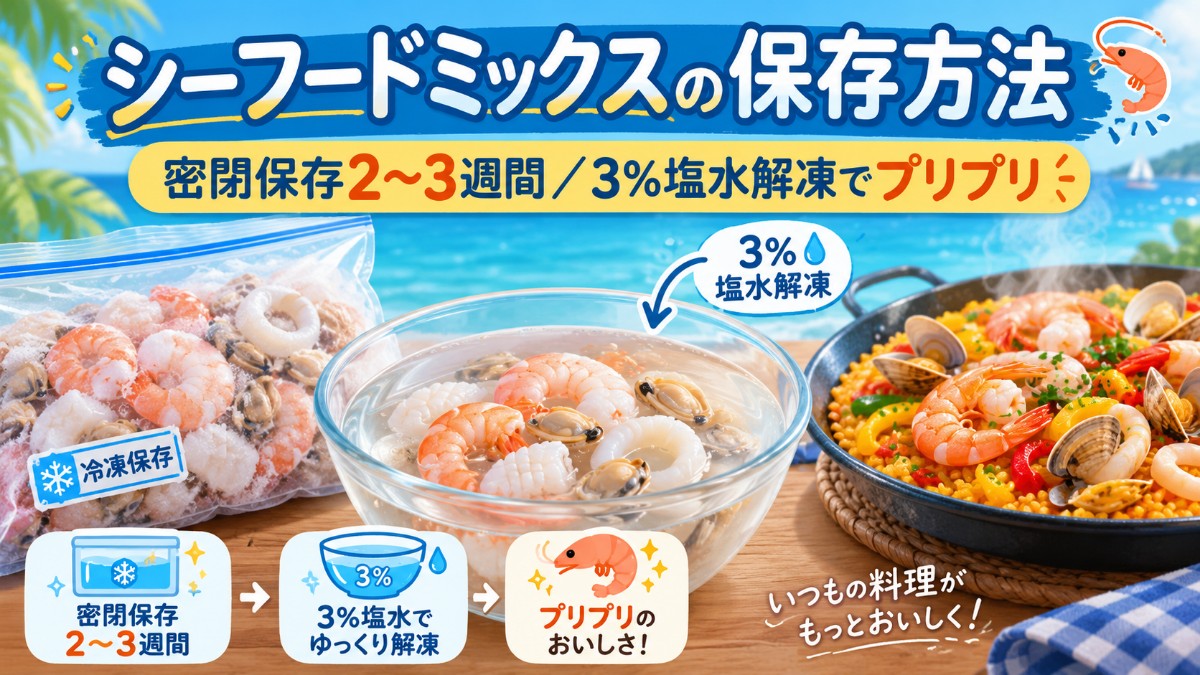 シーフードミックスの保存方法のアイキャッチ画像
