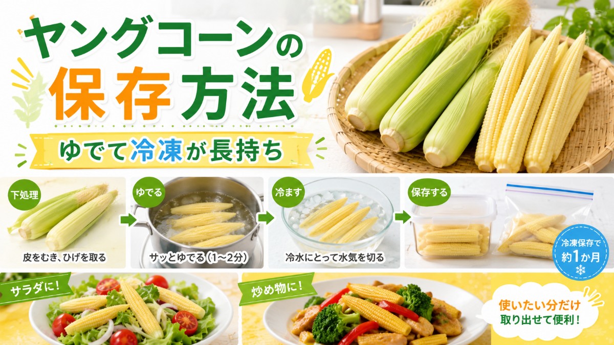ヤングコーンの保存方法のアイキャッチ画像