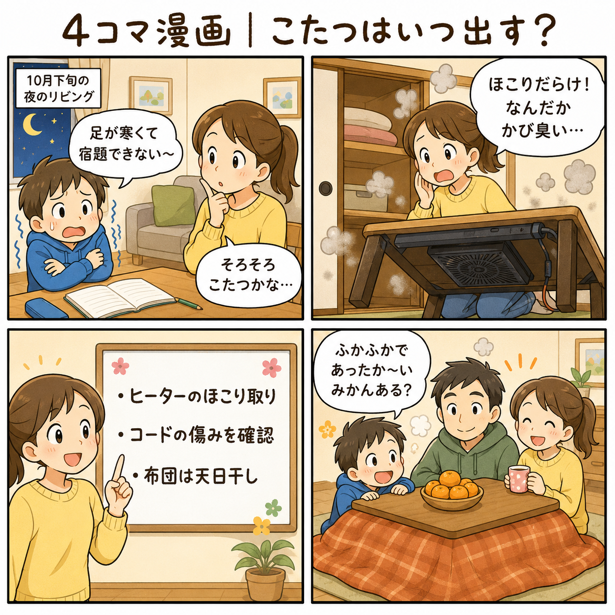 4コマ漫画|こたつはいつ出す?