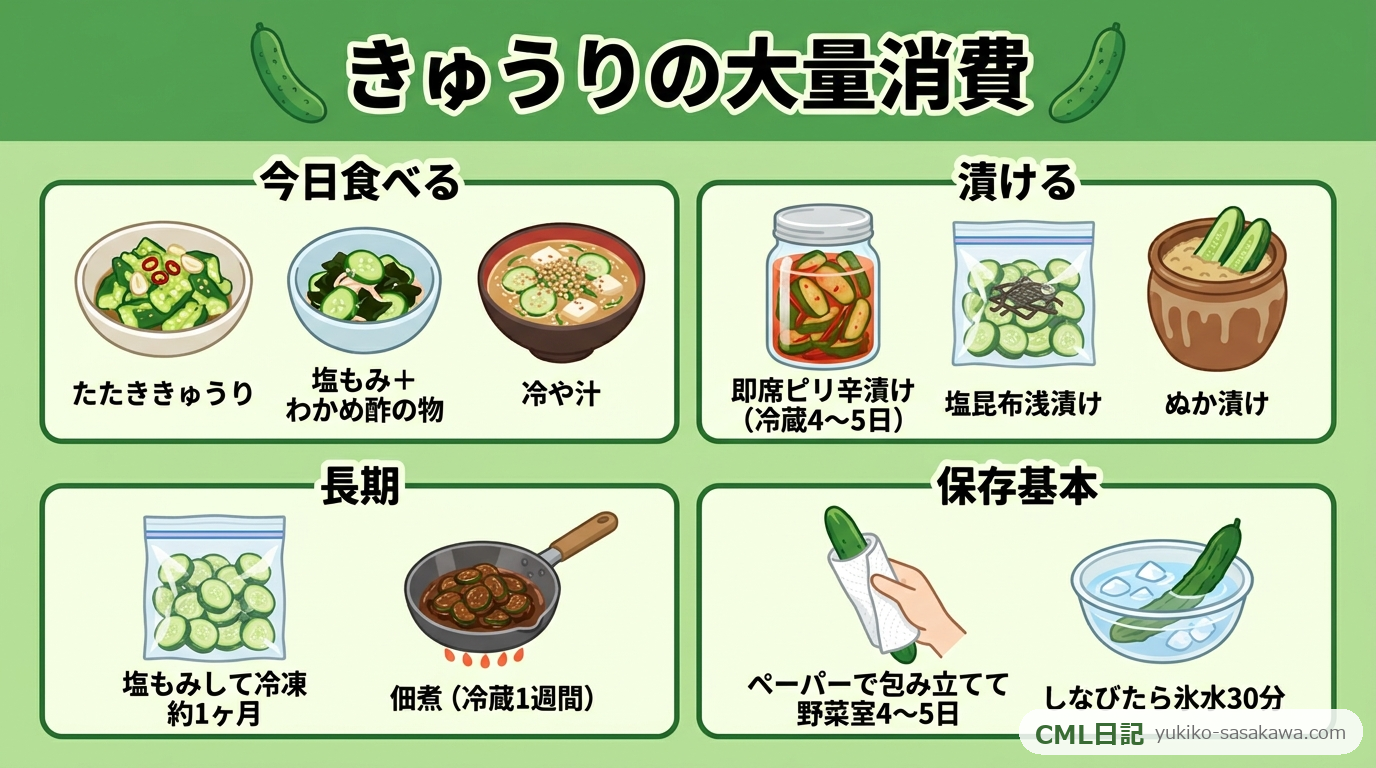 きゅうりの大量消費と保存のまとめレシピカード