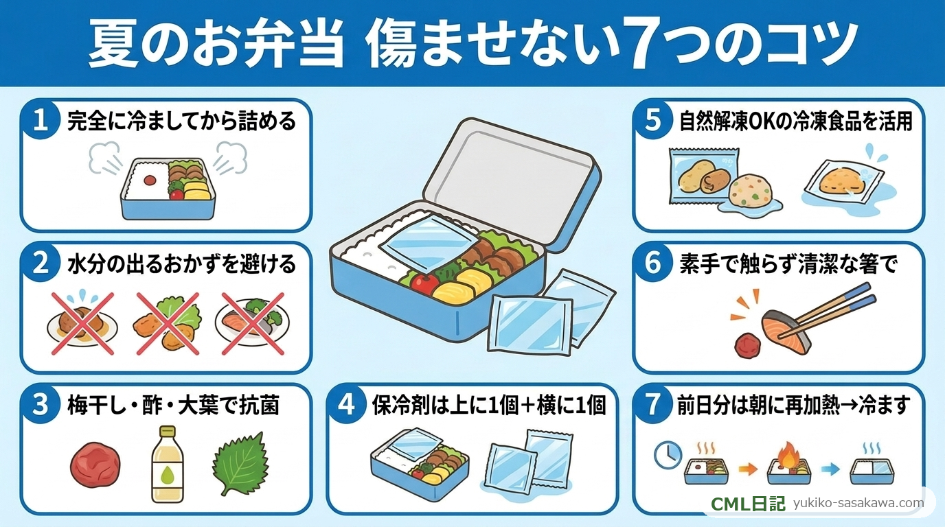 夏のお弁当が傷まない7つのコツのまとめレシピカード