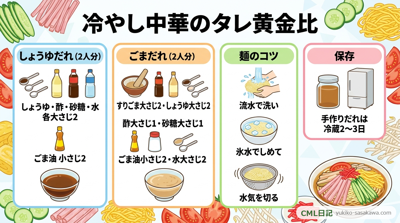 冷やし中華のタレの黄金比のまとめレシピカード