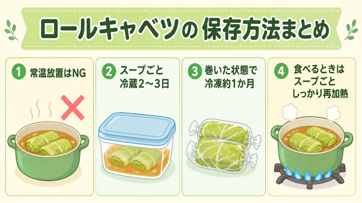 ロールキャベツの保存方法まとめ図解