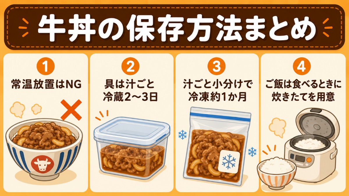 牛丼の保存方法まとめ図解