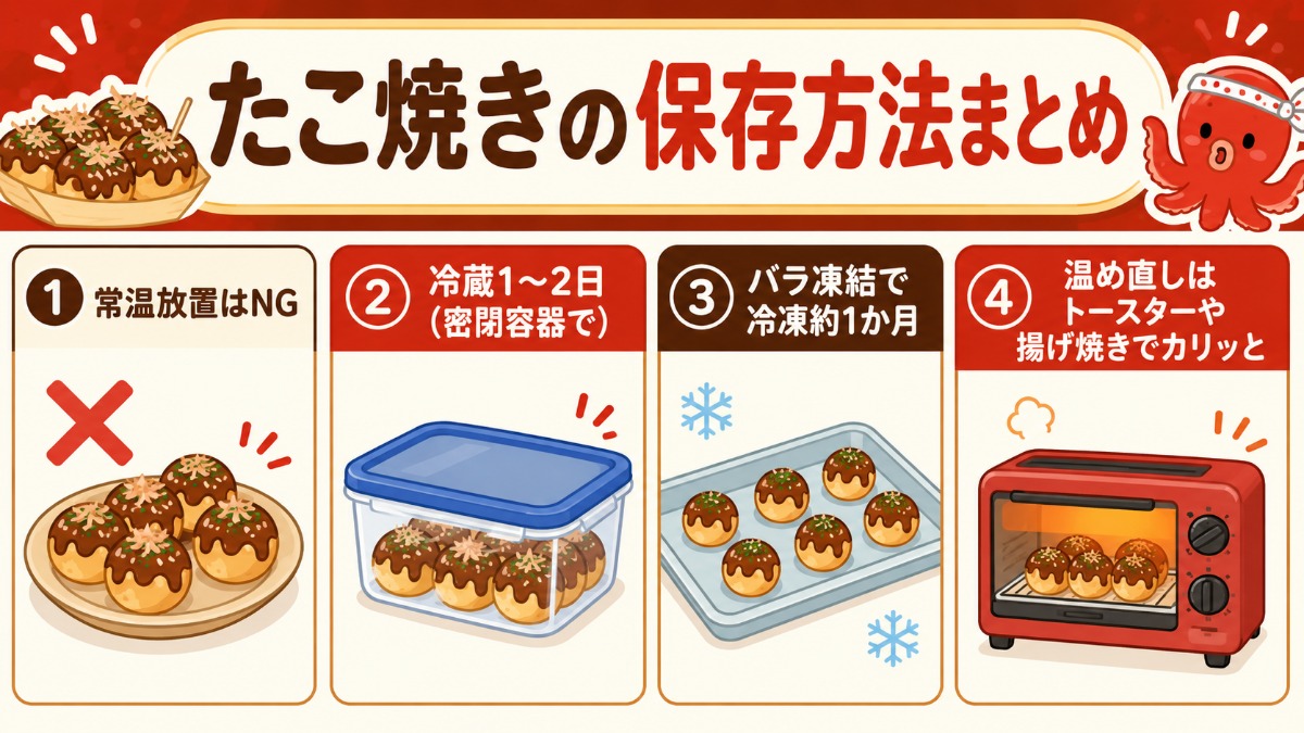 たこ焼きの保存方法まとめ図解