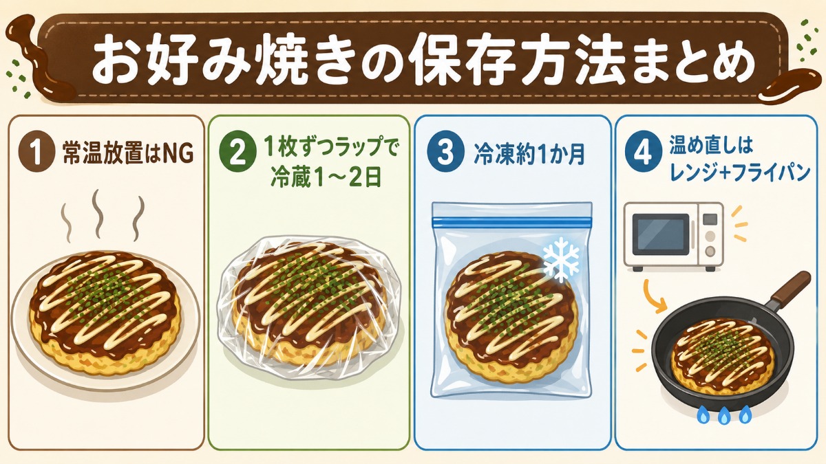 お好み焼きの保存方法まとめ図解