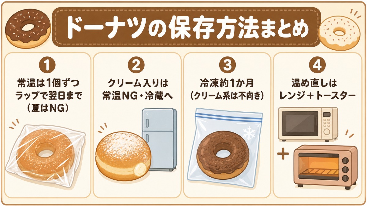 ドーナツの保存方法まとめ図解