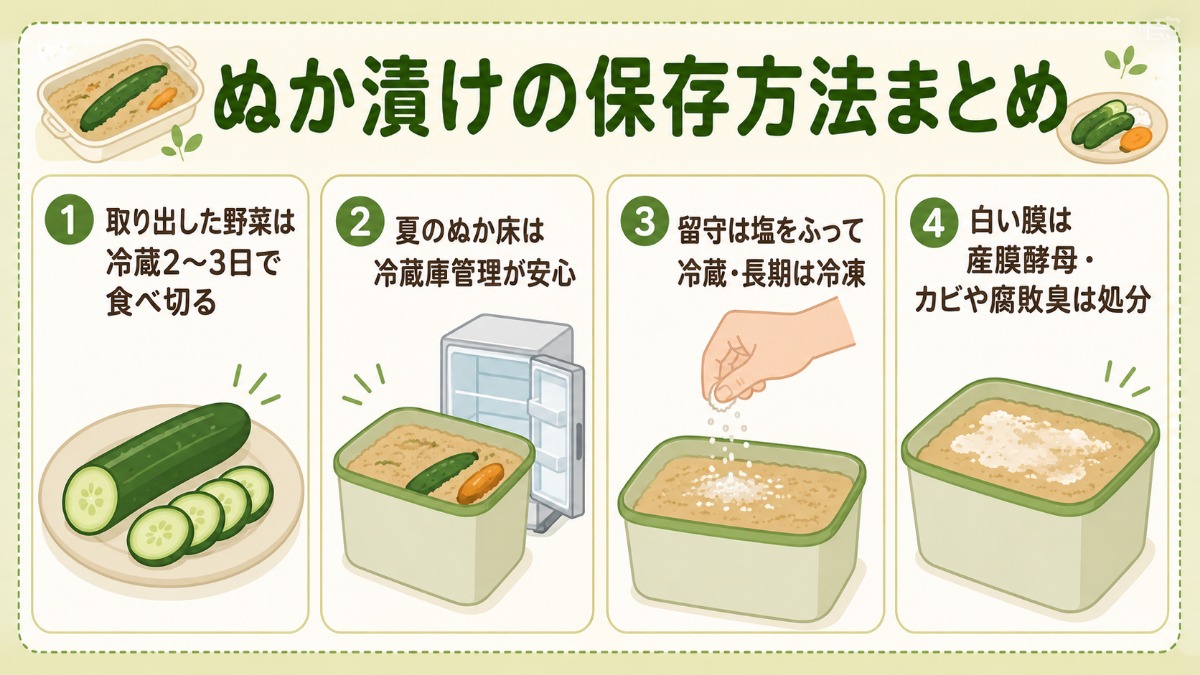 ぬか漬けの保存方法まとめ図解