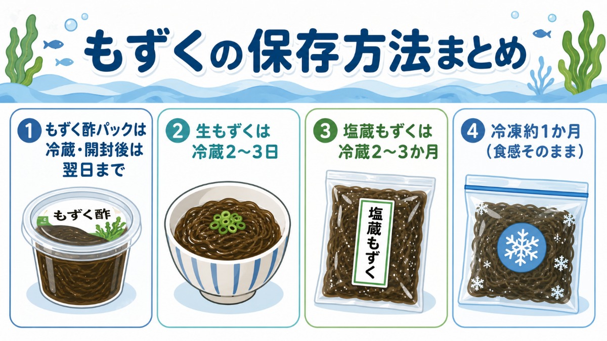 もずくの保存方法まとめ図解