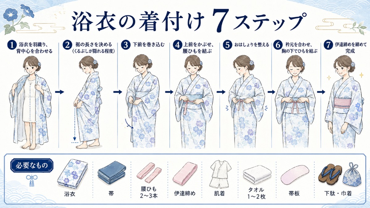 浴衣の着付けを自分で の図解
