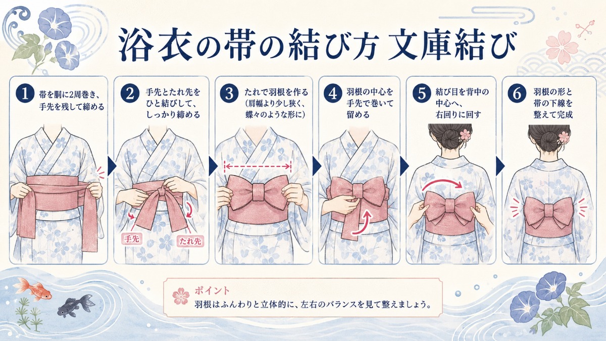 浴衣の帯の結び方 の図解