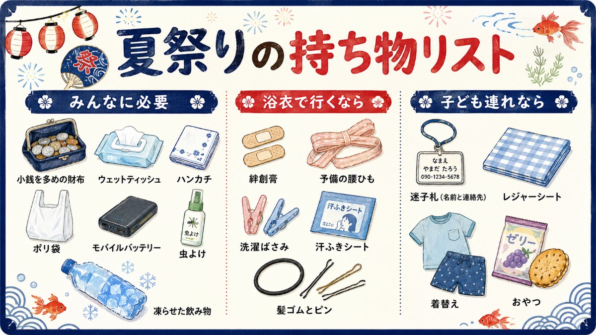 夏祭りの持ち物リスト の図解