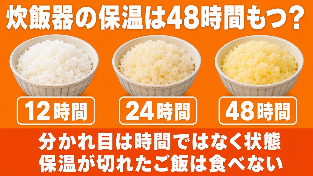 炊飯器の保温12時間・24時間・48時間でご飯の黄ばみがどう変わるかの比較