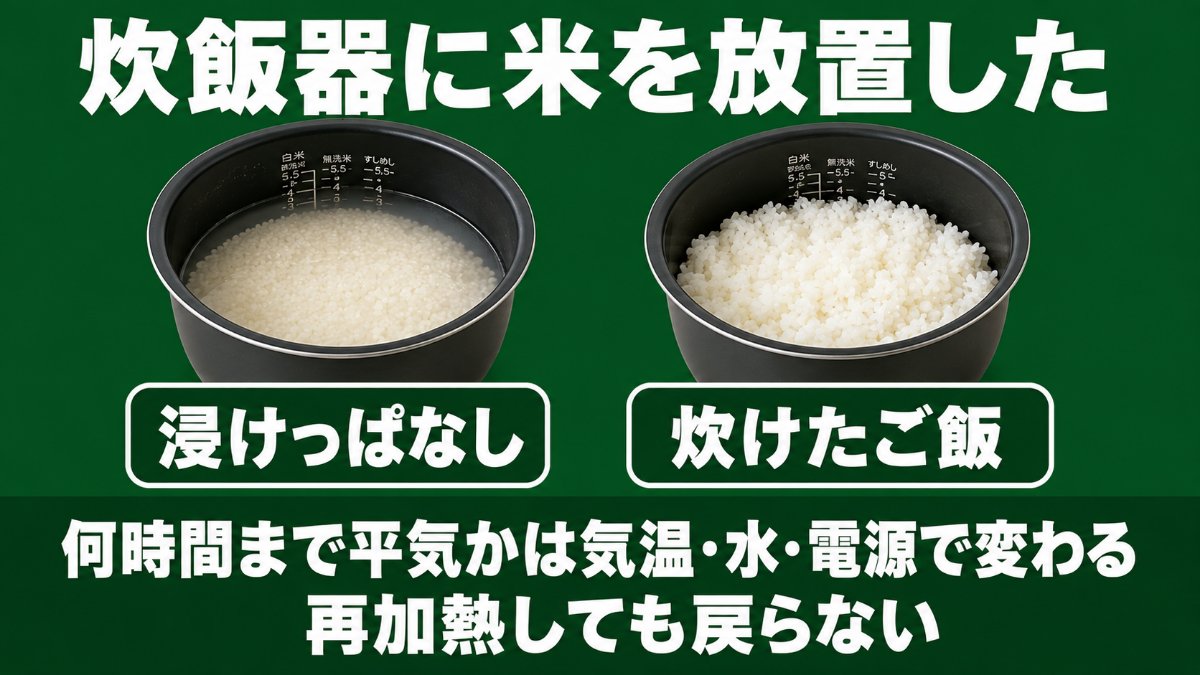 浸けっぱなしの生米と炊けたご飯で判断が変わる炊飯器の放置