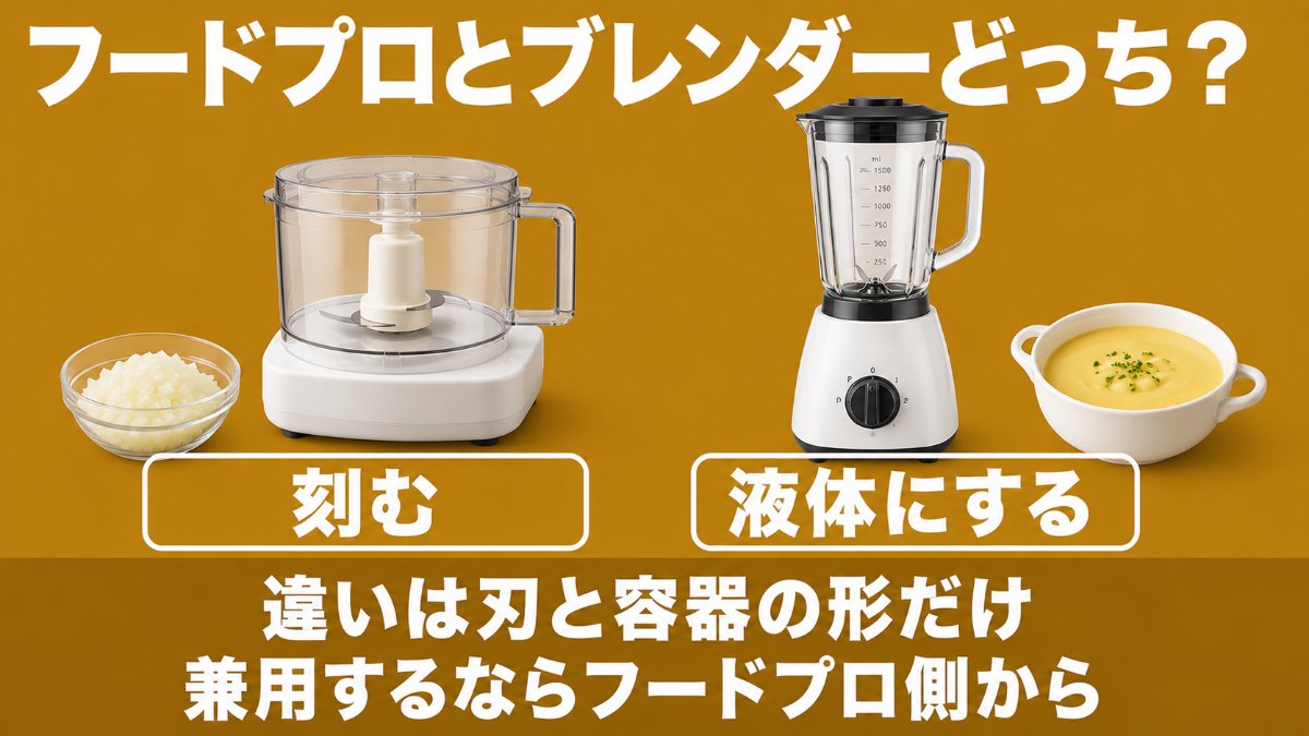 フードプロセッサーは刻む、ブレンダーは液体にするという役割の違い