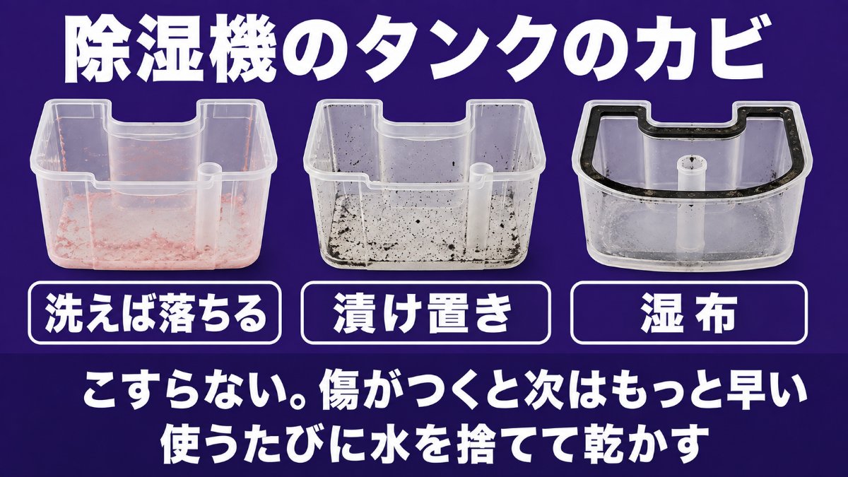 除湿機タンクのピンクぬめり・黒カビ・パッキンのカビの落とし方の違い