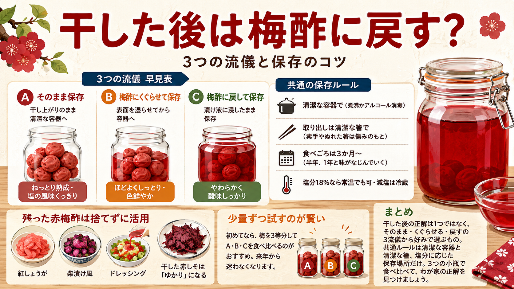 土用干しの後は梅酢に戻す？戻さない？3つの流儀と保存のコツのアイキャッチ画像