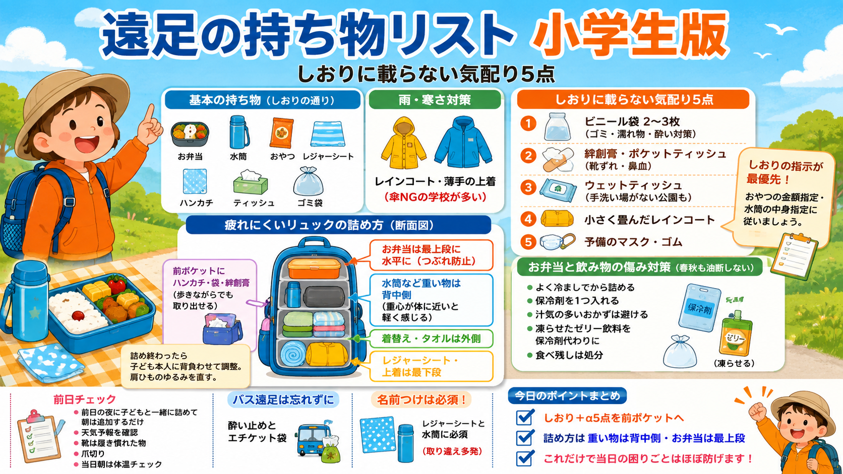 遠足の持ち物リスト小学生版｜しおりに載らない気配り5点と詰め方のアイキャッチ画像