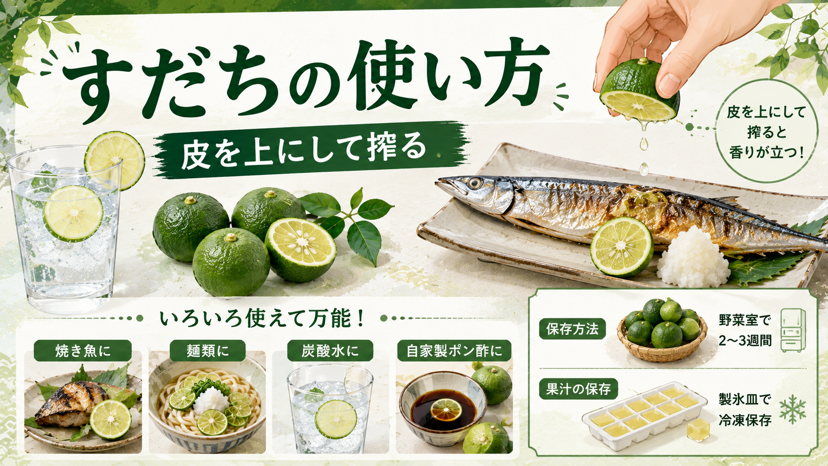 すだちの使い方｜皮を上にして搾ると香りが立つ・1箱使い切る活用法のアイキャッチ画像