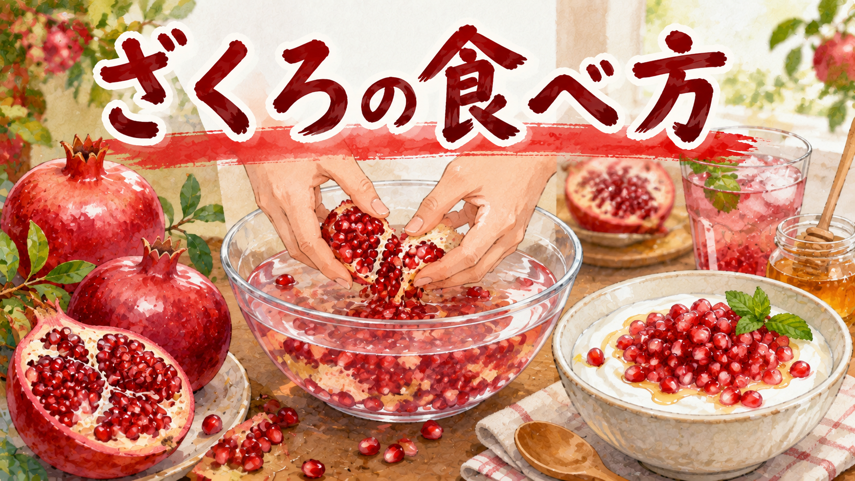 ざくろの食べ方 水中でほぐす