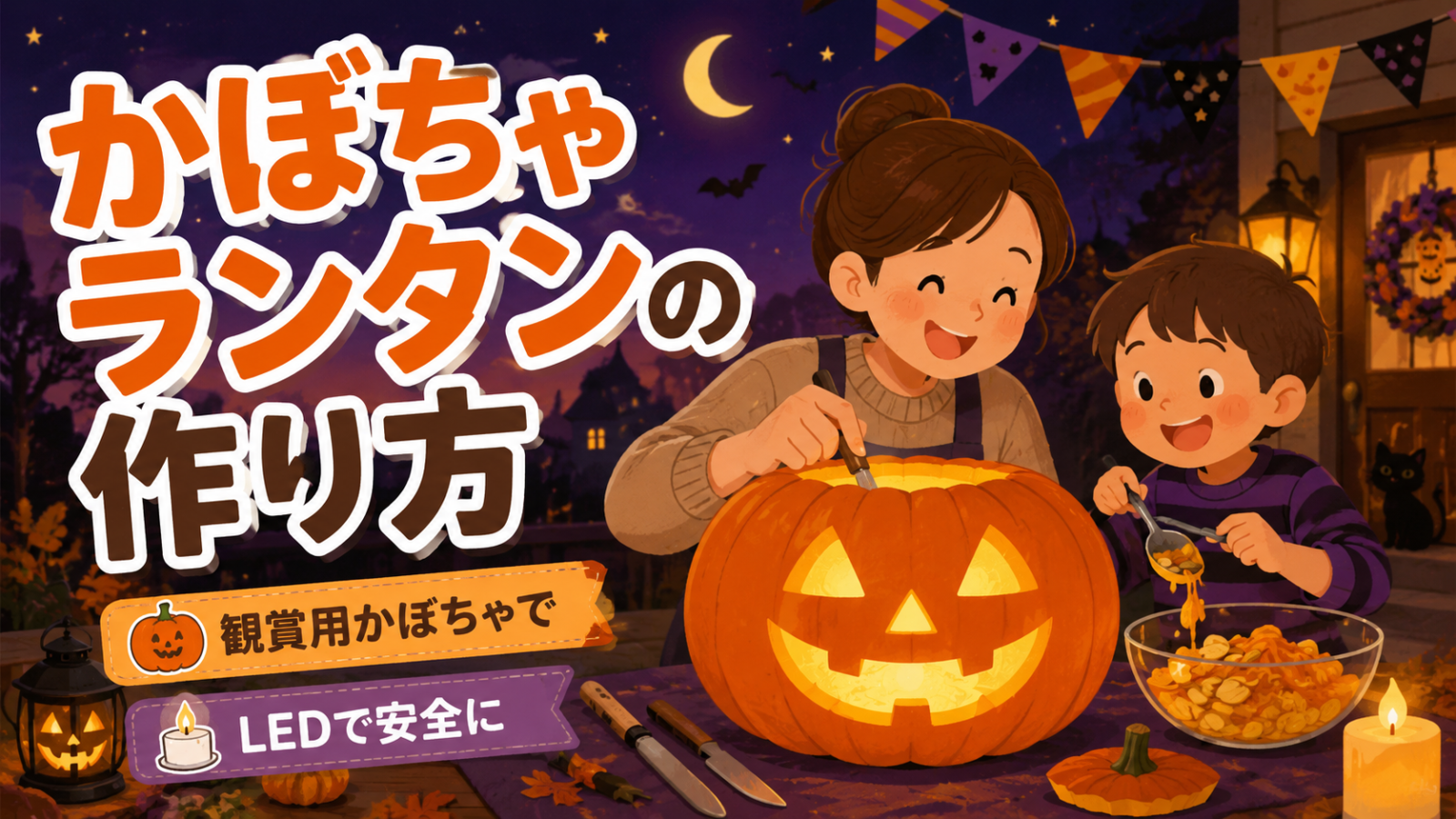 かぼちゃランタンの作り方｜観賞用かぼちゃで親子1?2時間