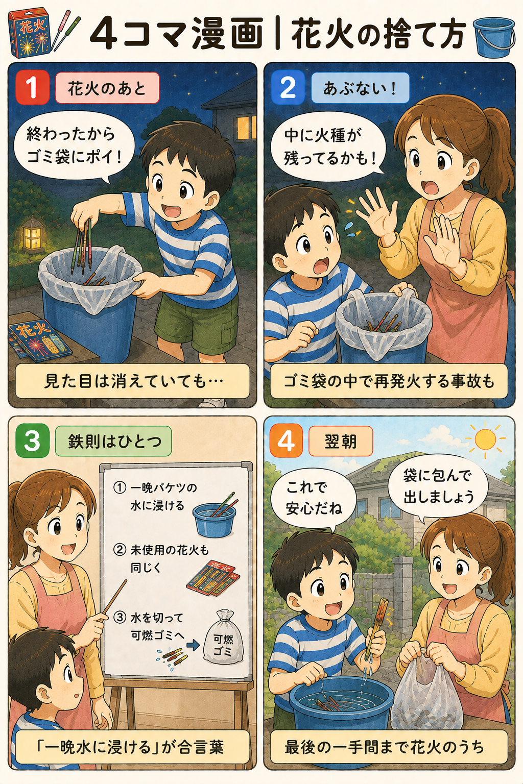 4コマ漫画｜花火の捨て方