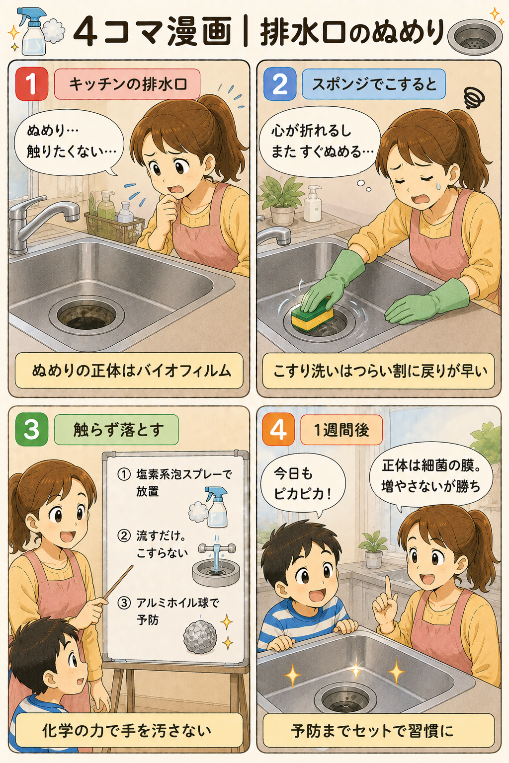 4コマ漫画｜排水口のぬめり