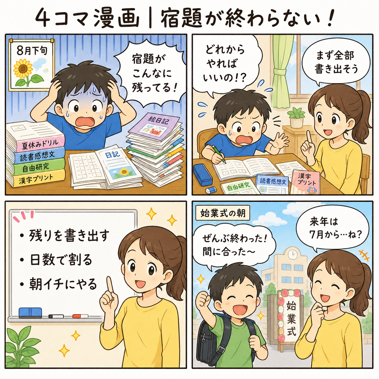 4コマ漫画｜宿題が終わらない！