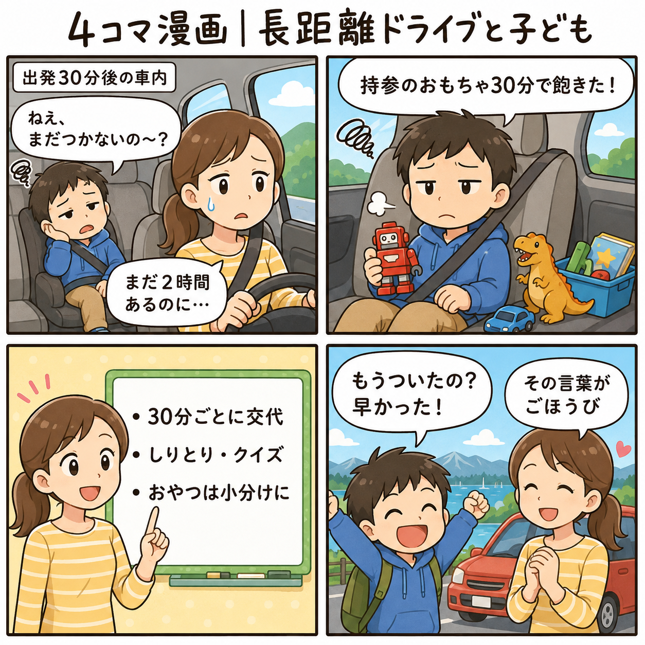 4コマ漫画｜長距離ドライブと子ども