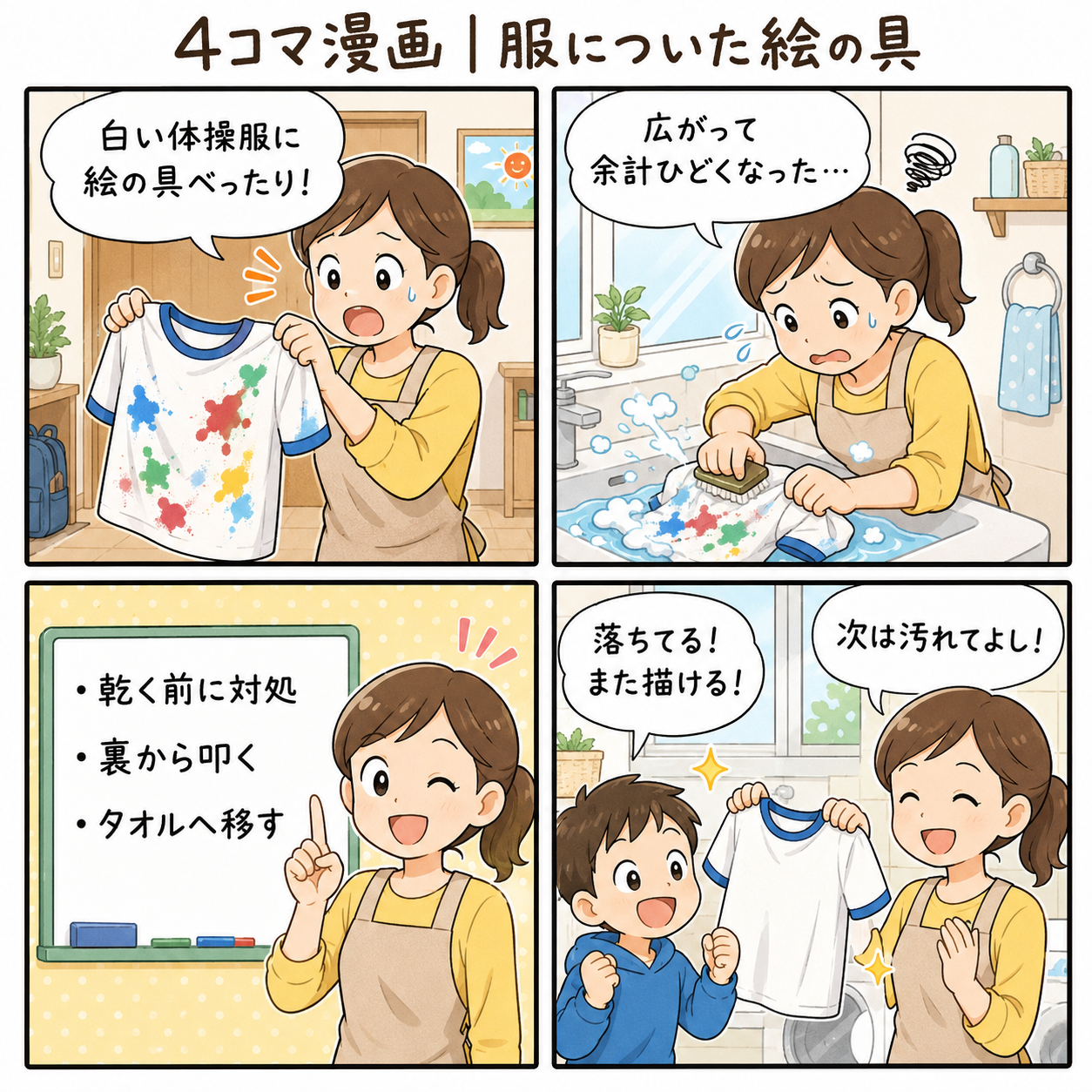 4コマ漫画｜服についた絵の具