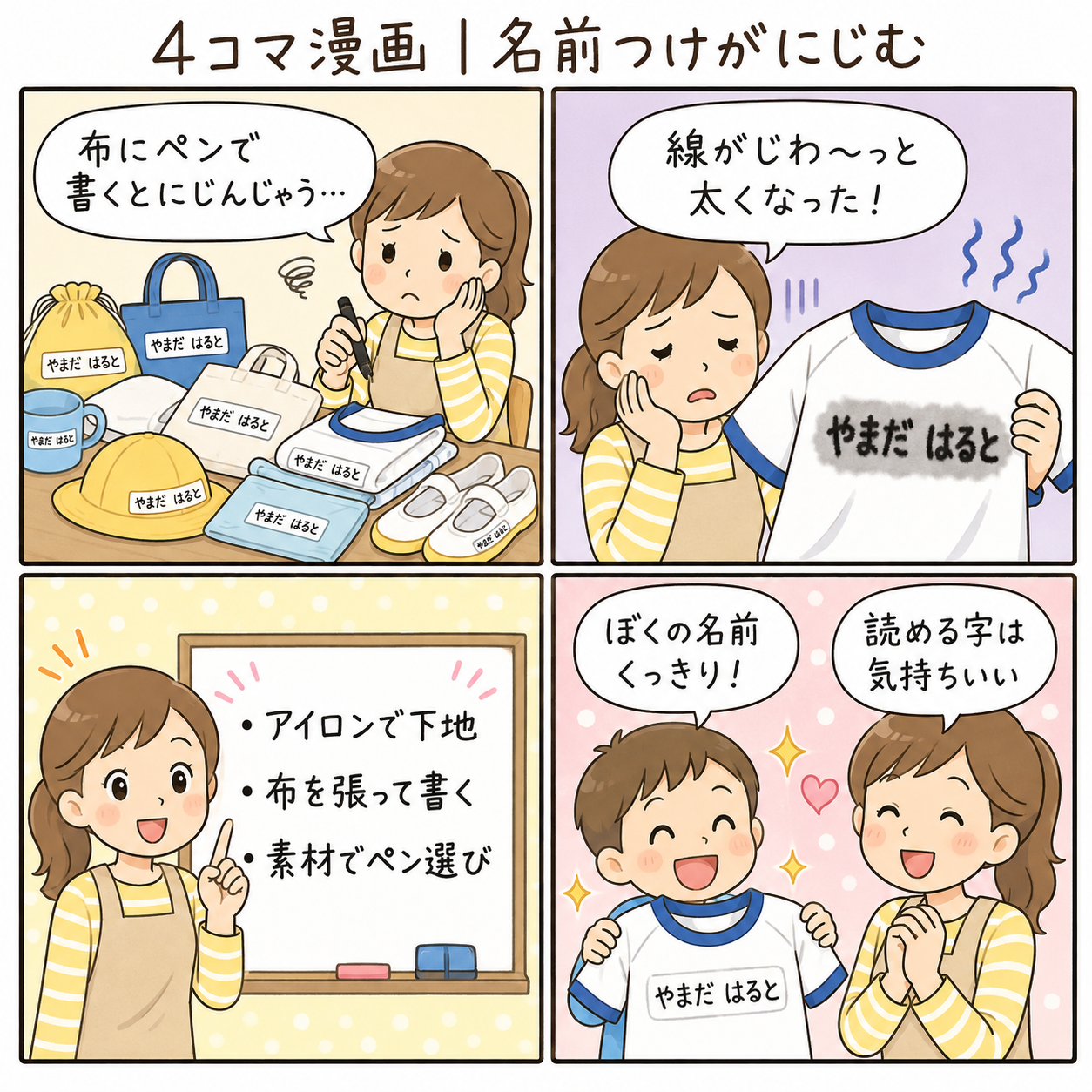 4コマ漫画｜名前つけがにじむ