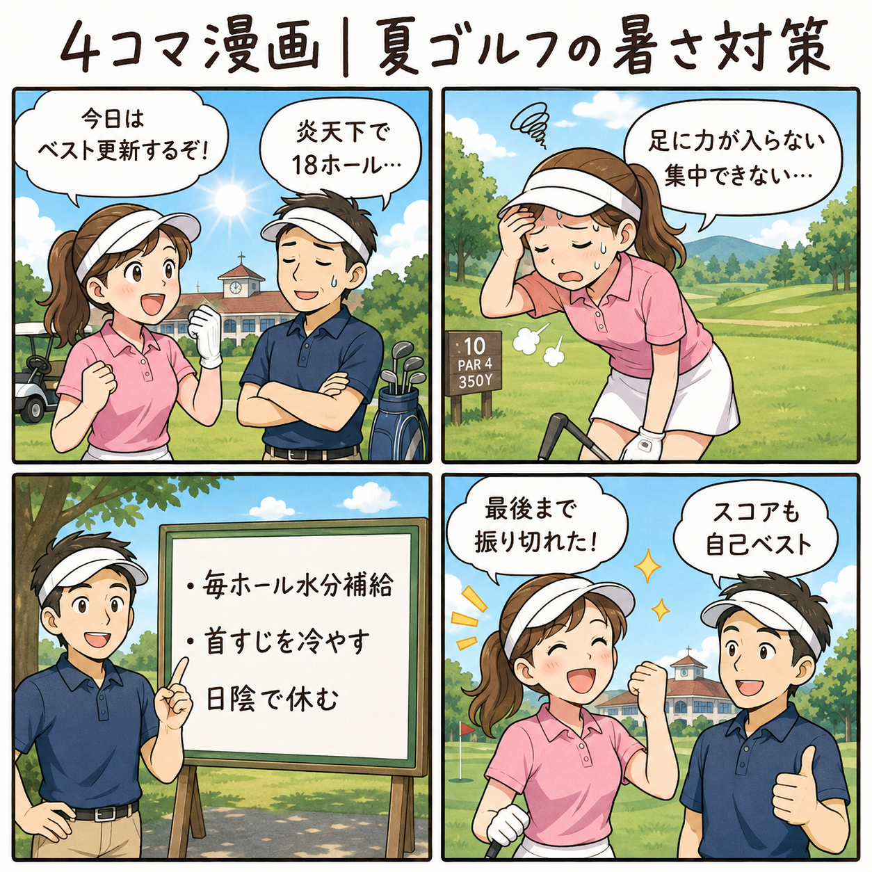 4コマ漫画｜夏ゴルフの暑さ対策
