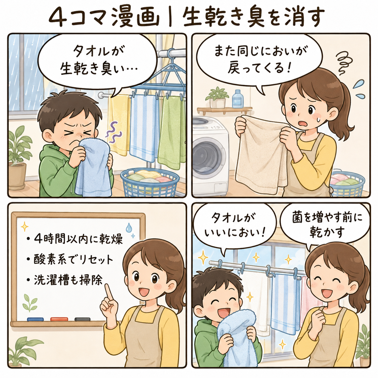 4コマ漫画|生乾き臭を消す