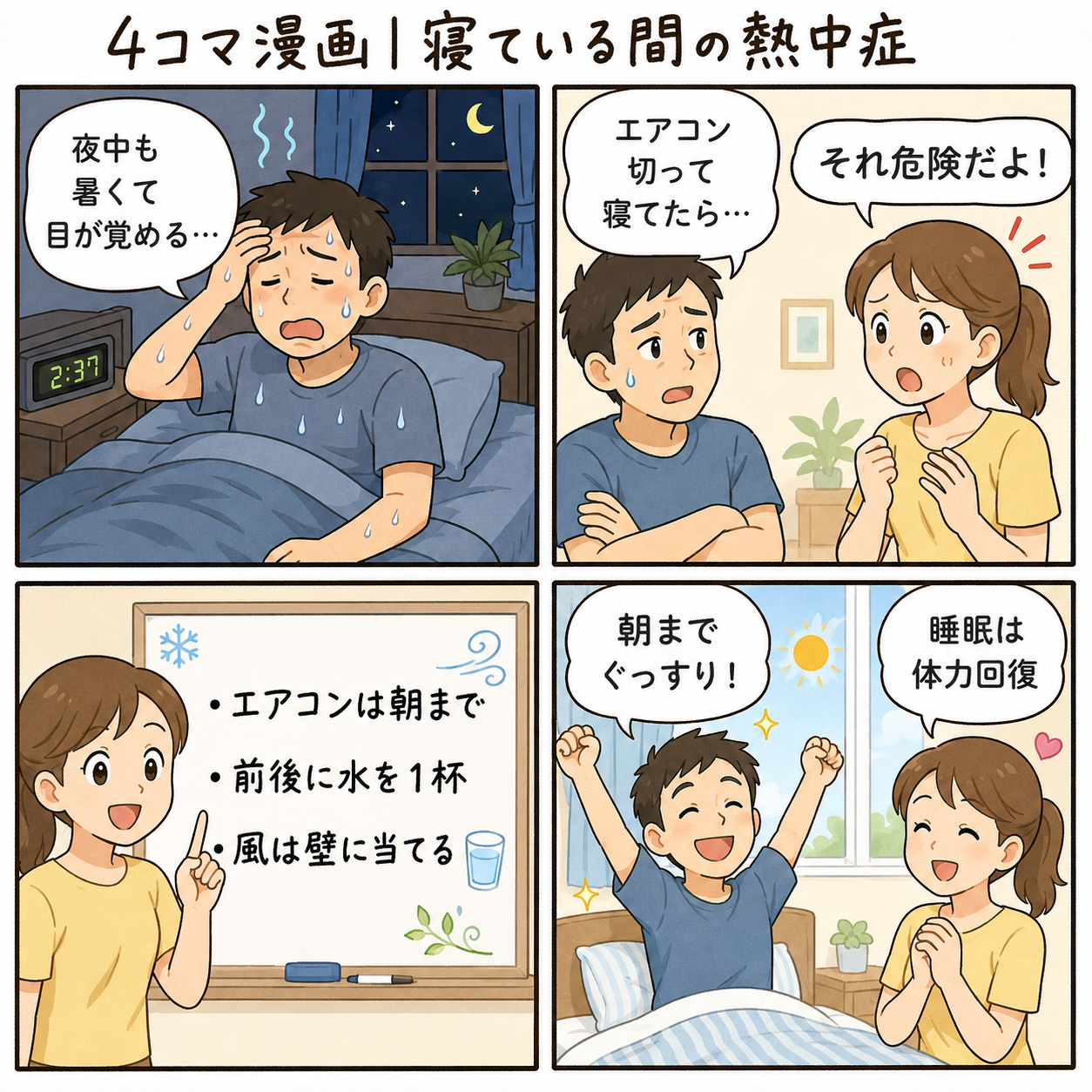 4コマ漫画｜寝ている間の熱中症
