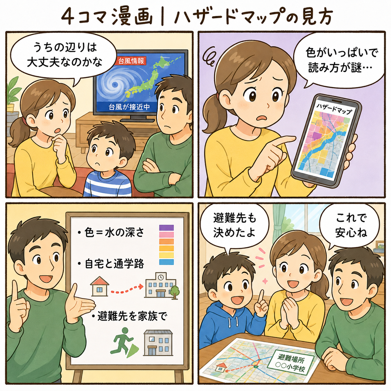 4コマ漫画｜ハザードマップの見方