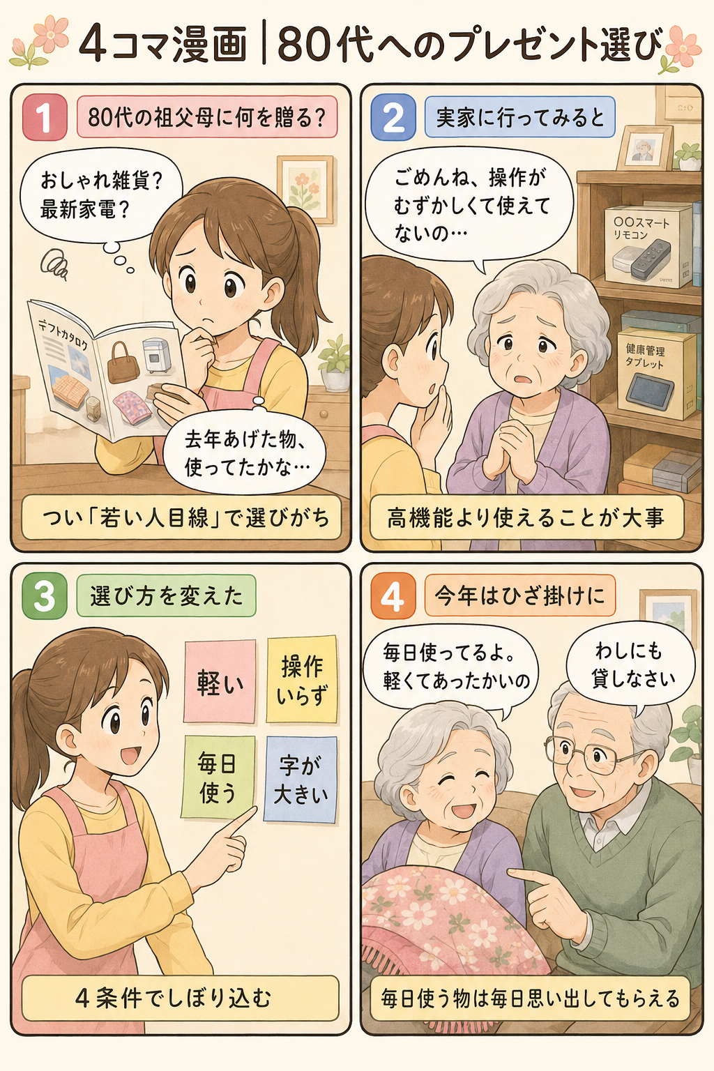 4コマ漫画｜80代へのプレゼント選び