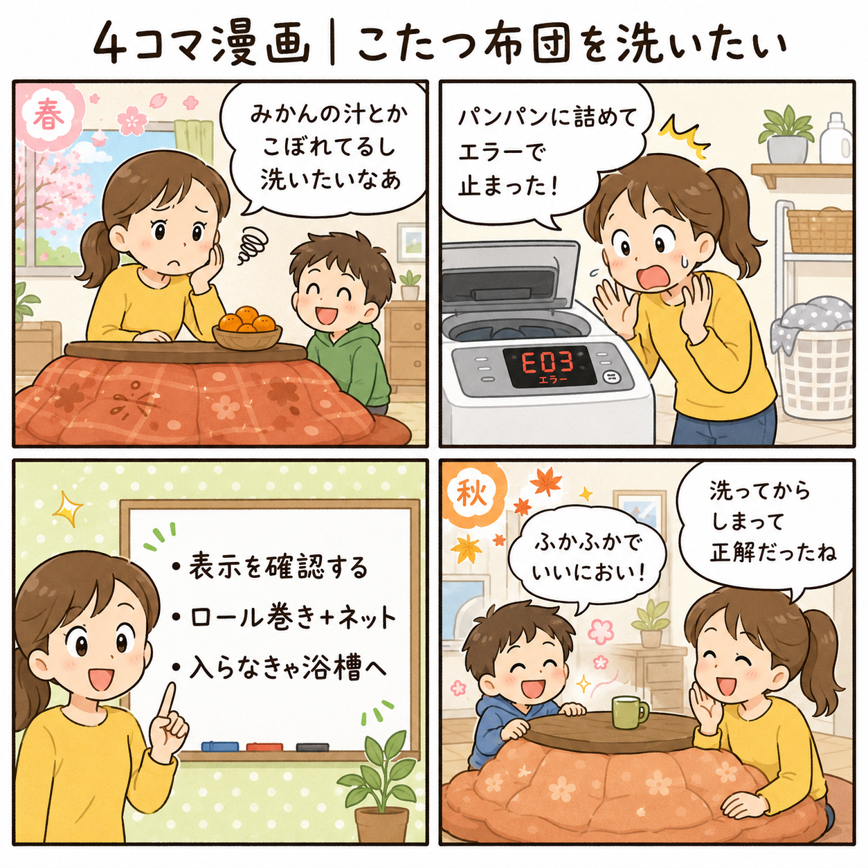 4コマ漫画｜こたつ布団を洗いたい