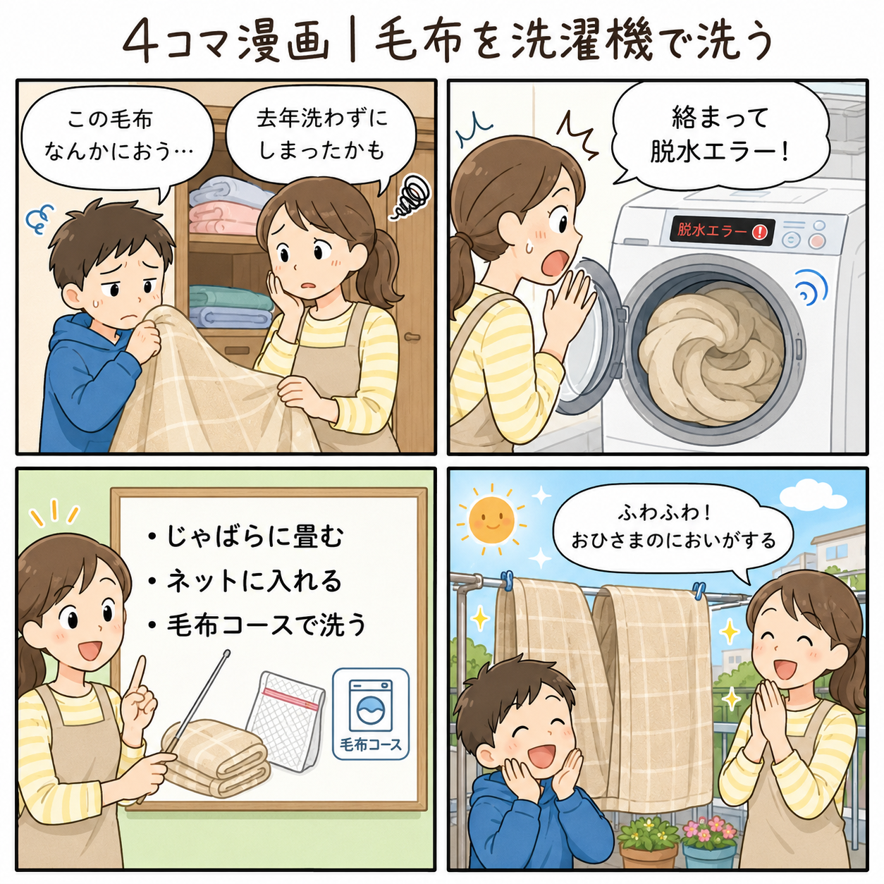 4コマ漫画｜毛布を洗濯機で洗う