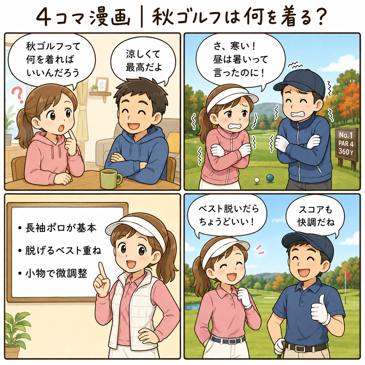 4コマ漫画｜秋ゴルフは何を着る？