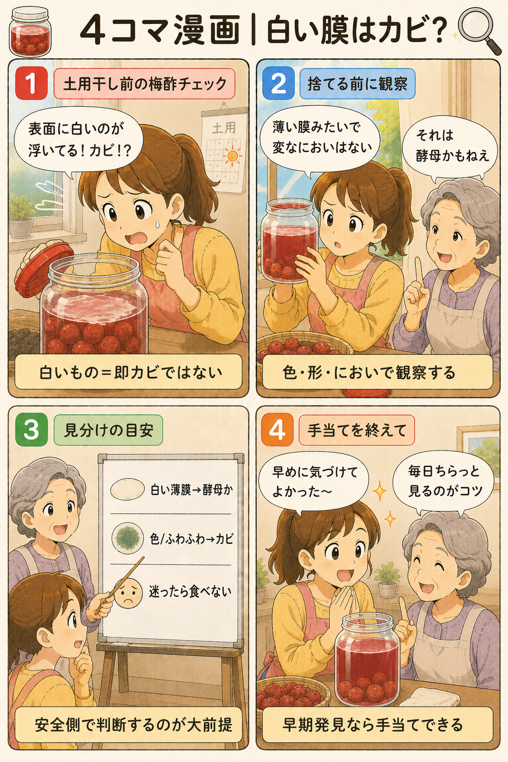 4コマ漫画|白い膜はカビ?