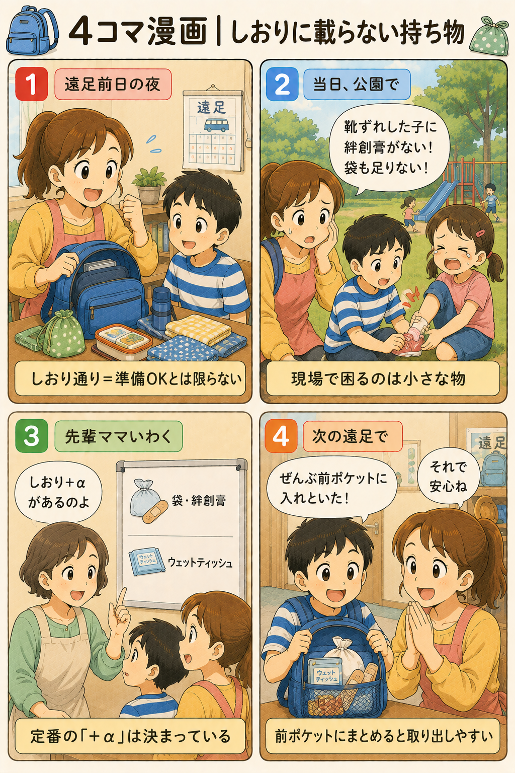 4コマ漫画｜しおりに載らない持ち物