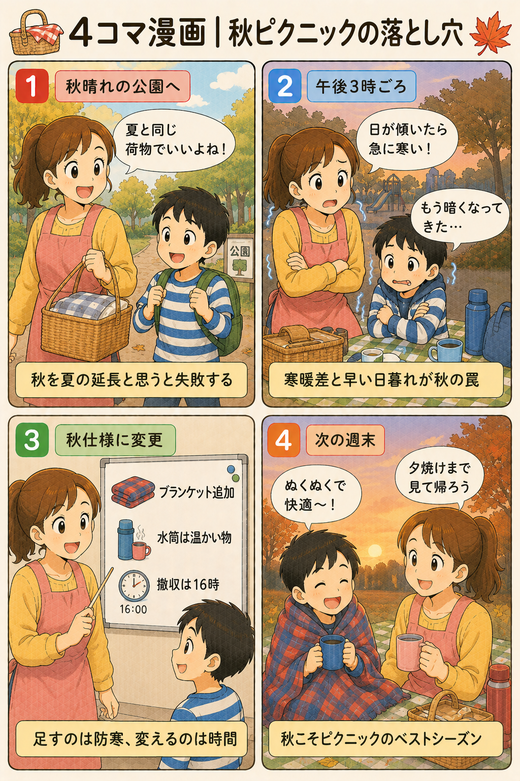 4コマ漫画｜秋ピクニックの落とし穴